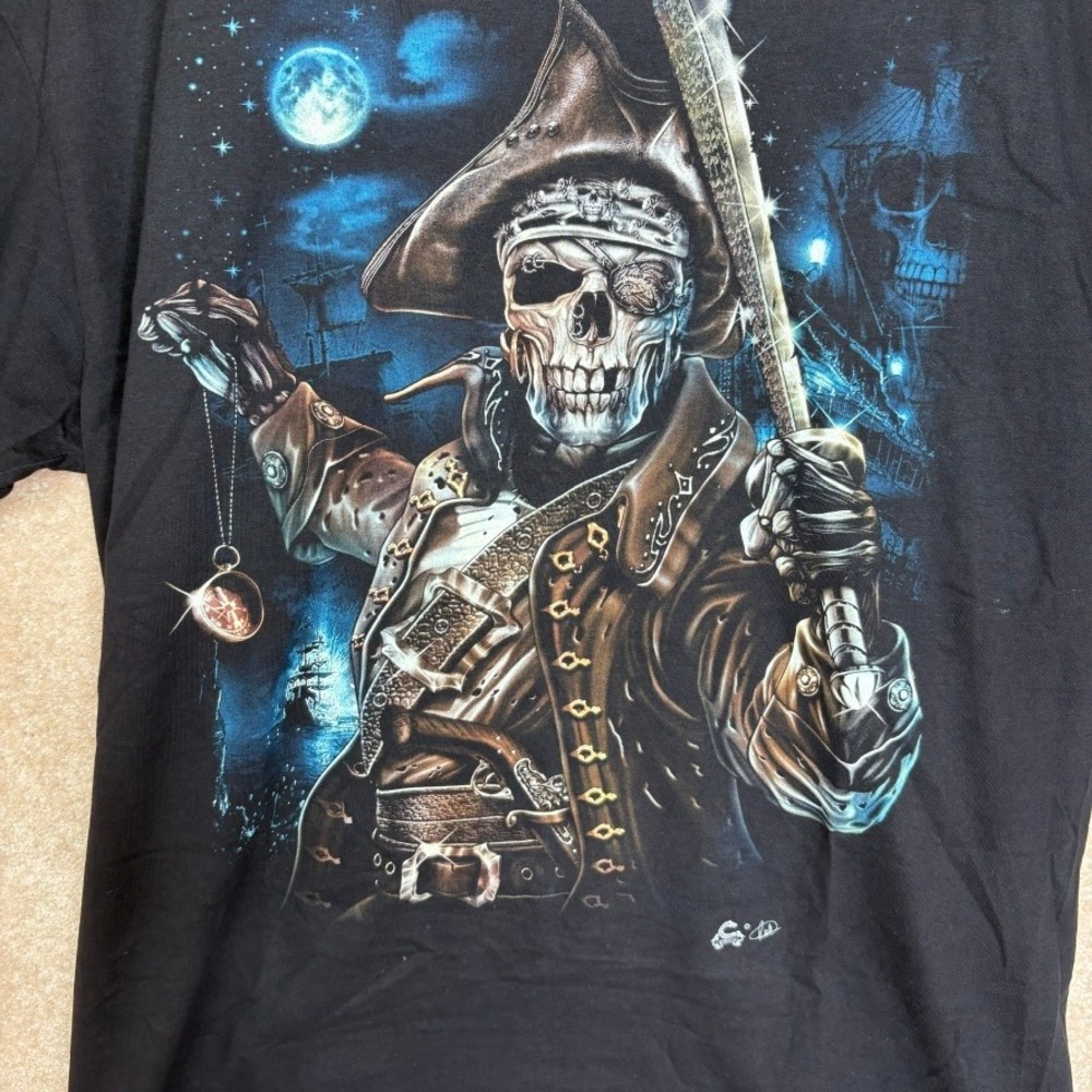 VINTAGE Caballo Skeleton Graphic Tshirt Mens Size XL Cotton Double Sided Graphic - Picture 2 of 6